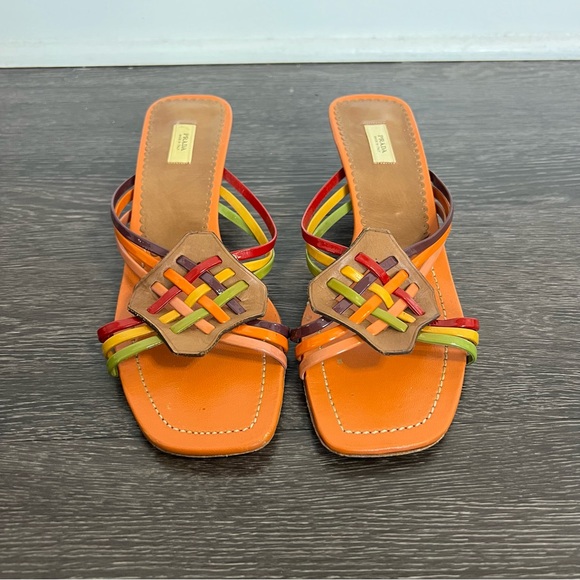 VTG Prada Orange Leather Kitten Heel Sandals with Original Bag - Picture 2 of 10